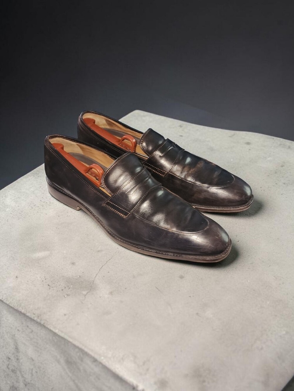 Men Vintage Leather Brown Penny Loafers By Johnston and Murphy Size 11.5M